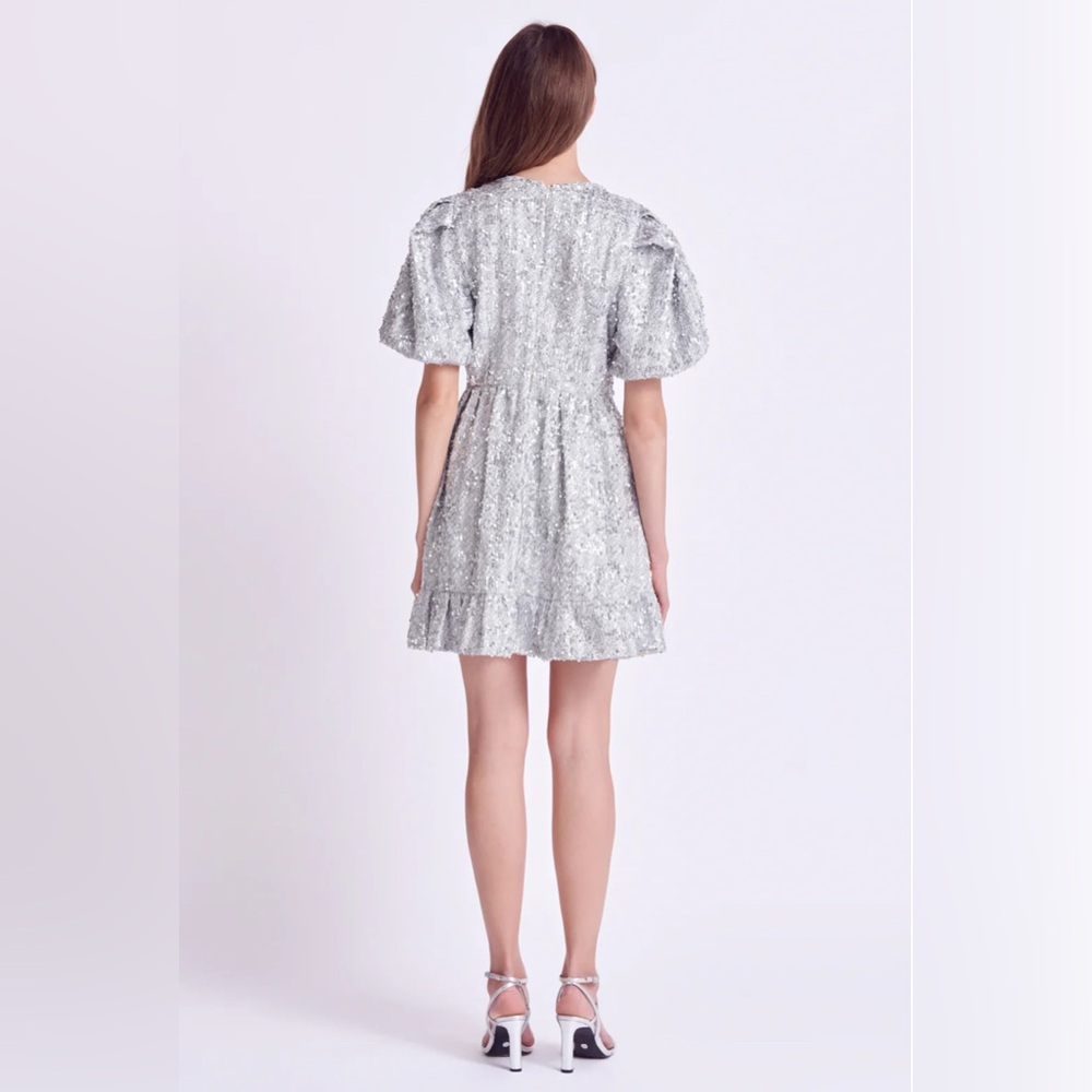 NWT English Factory SEQUIN TWEED TIERED MINI DRESS - Picture 4 of 9